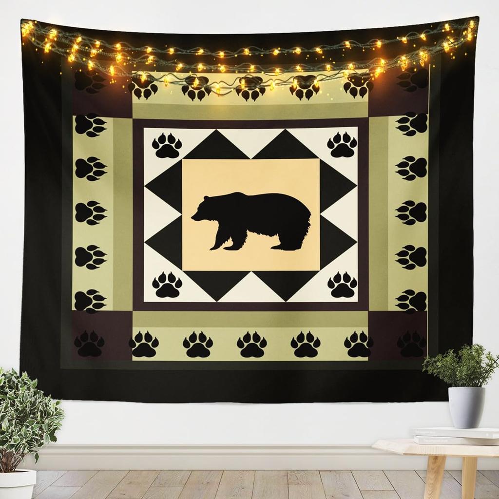 Wolf Print Tapestry Wall Hanging Wildlife Hunting Theme Tapestry for Kids Boys Girls Western Farmhouse Wall Tapestry Rustic