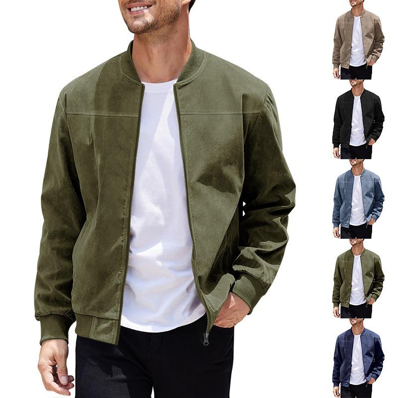 Men's Zip Stand Collar Athletic Warm Jacket Solid Color Long Sleeve Casual Top Casual Everyday Outfit