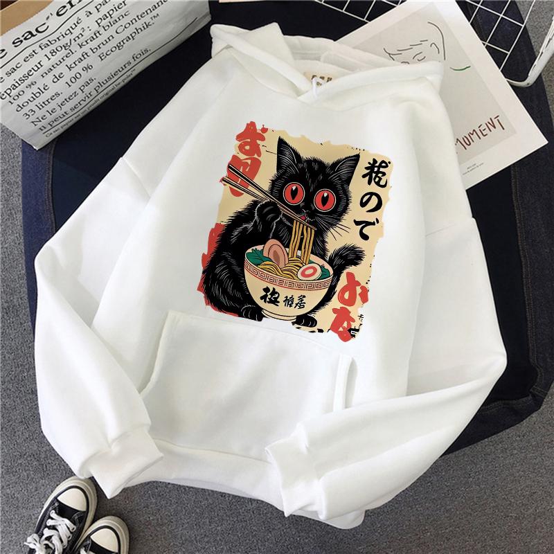 2025 Autumn Jointly Designed Print Japanese Black Cat Chicken Face Mask Hooded Sweatshirt - Environmentally Friendly Material