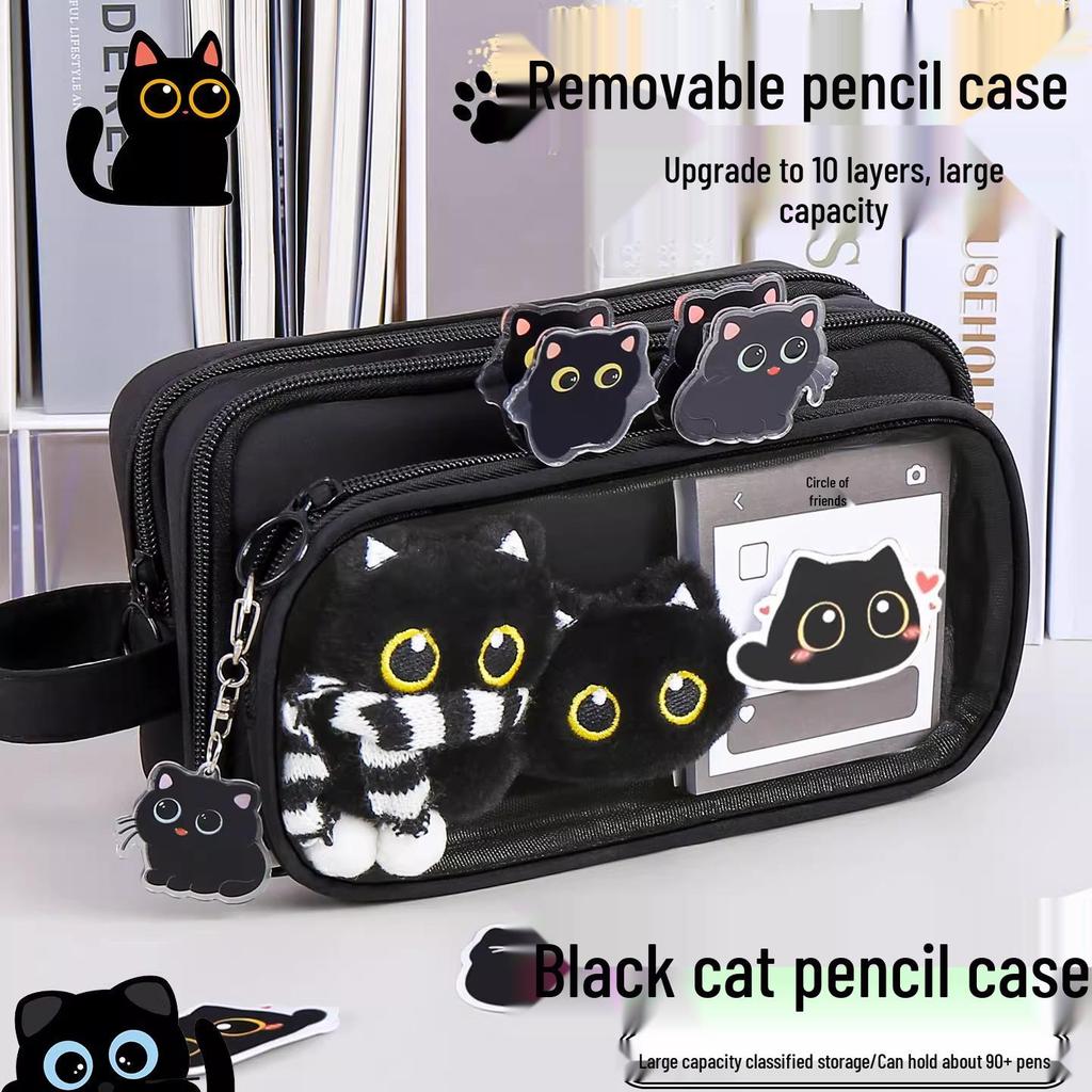 Detachable Transparent Scarf Kitten Pencil Case - Girls' School Stationery Box, Dirt-Resistant