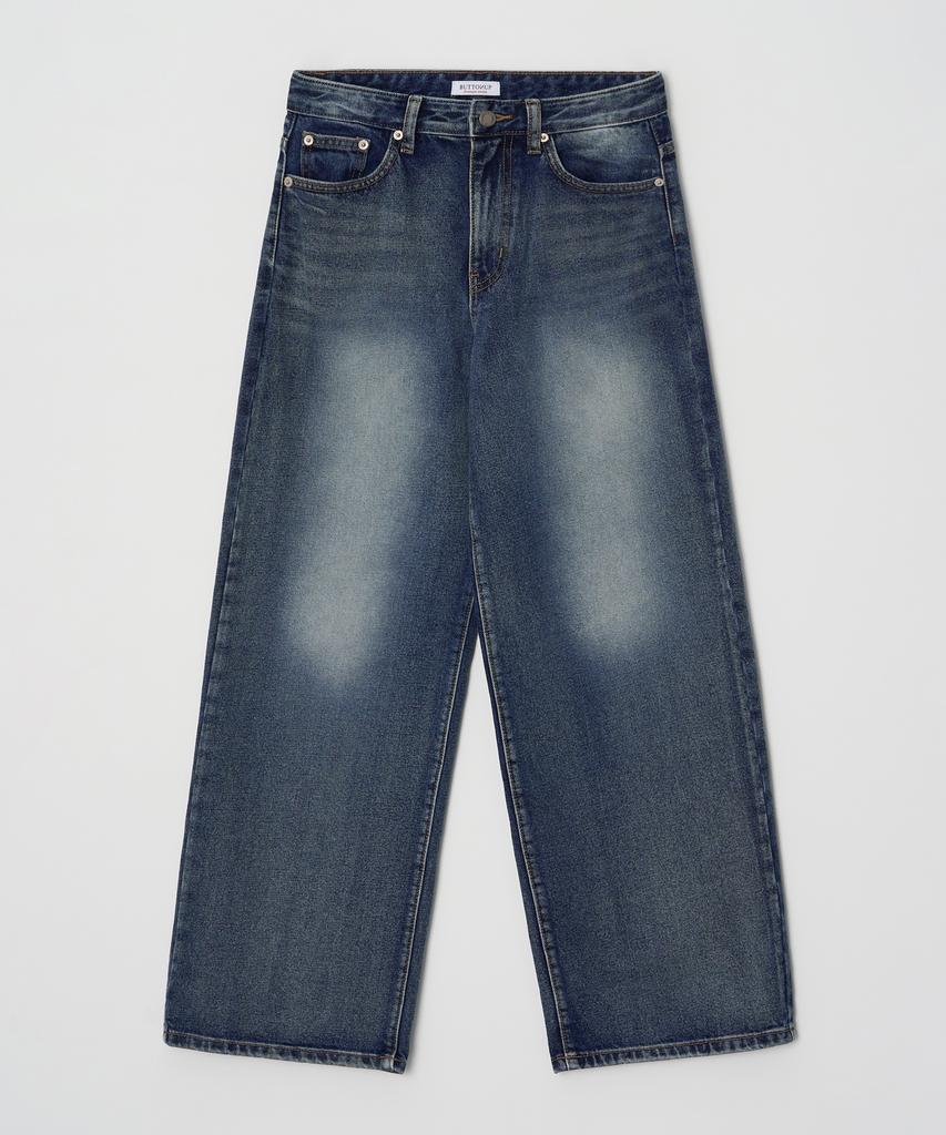 BUTTON UP All-Brush Washed Wide Denim Pants