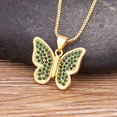 

Nidin New Korean Fashion Necklace Women Crystal Shine Zircon Butterfly Pendant Personality Birthday Gift Party Wedding Jewelry зелений