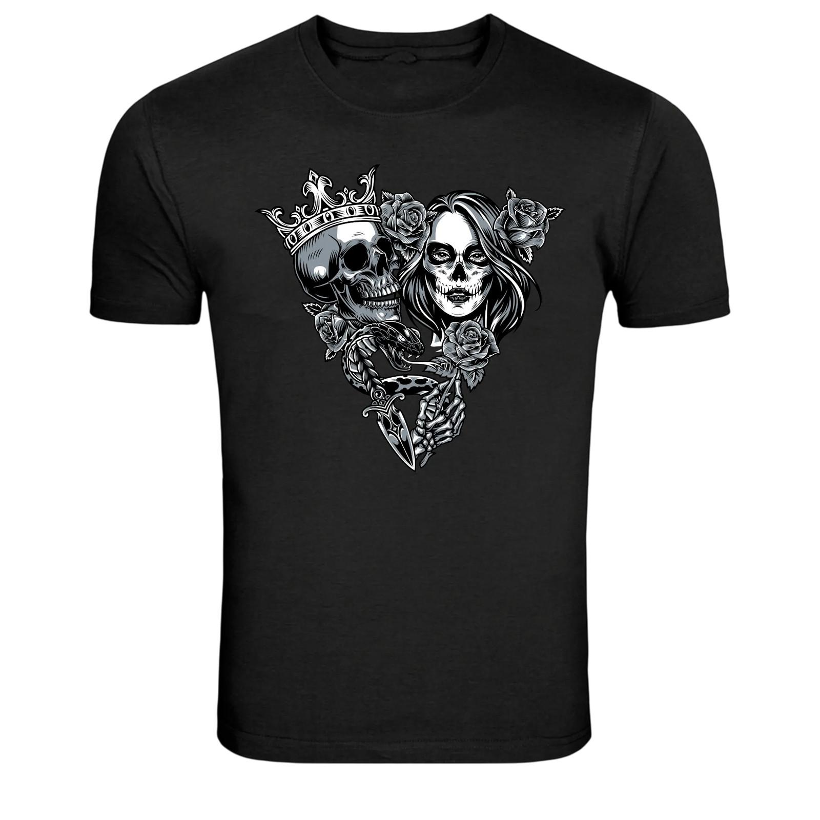 Gothic Skull King And Skeleton Queen Graphic T-Shirt S