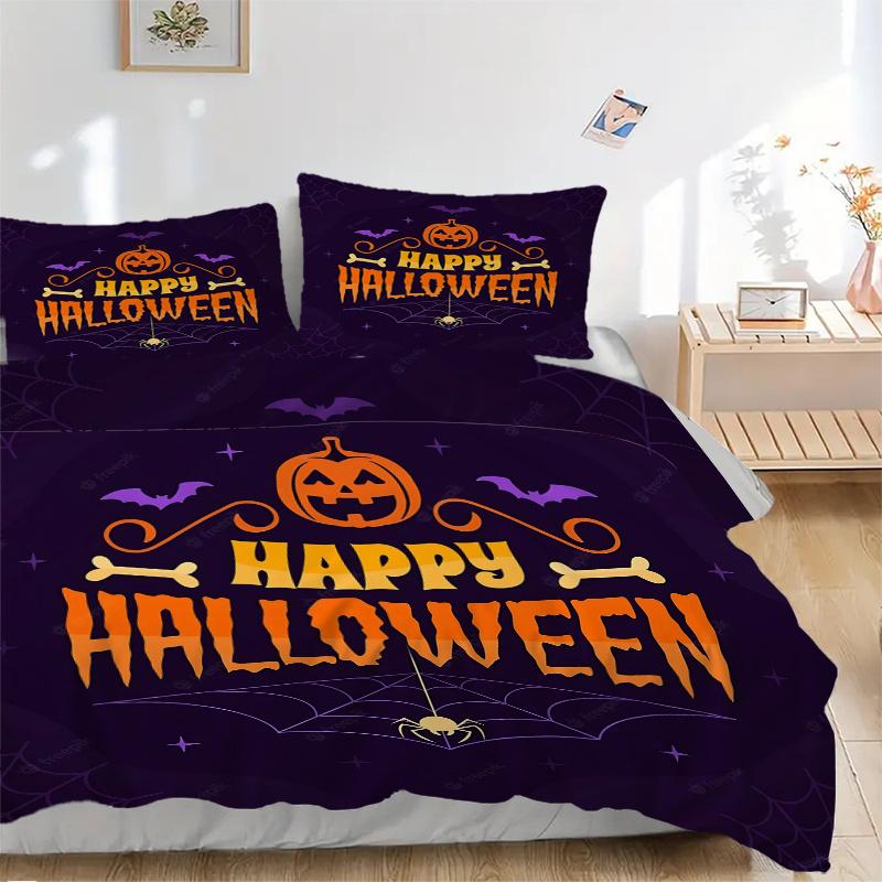 3pcs Featured Happy Halloween Theme Bedding Set - Includes 1 Quilt Cover and 2 Pillowcases, Comfortable Bedding with Stylish Design for Bedr