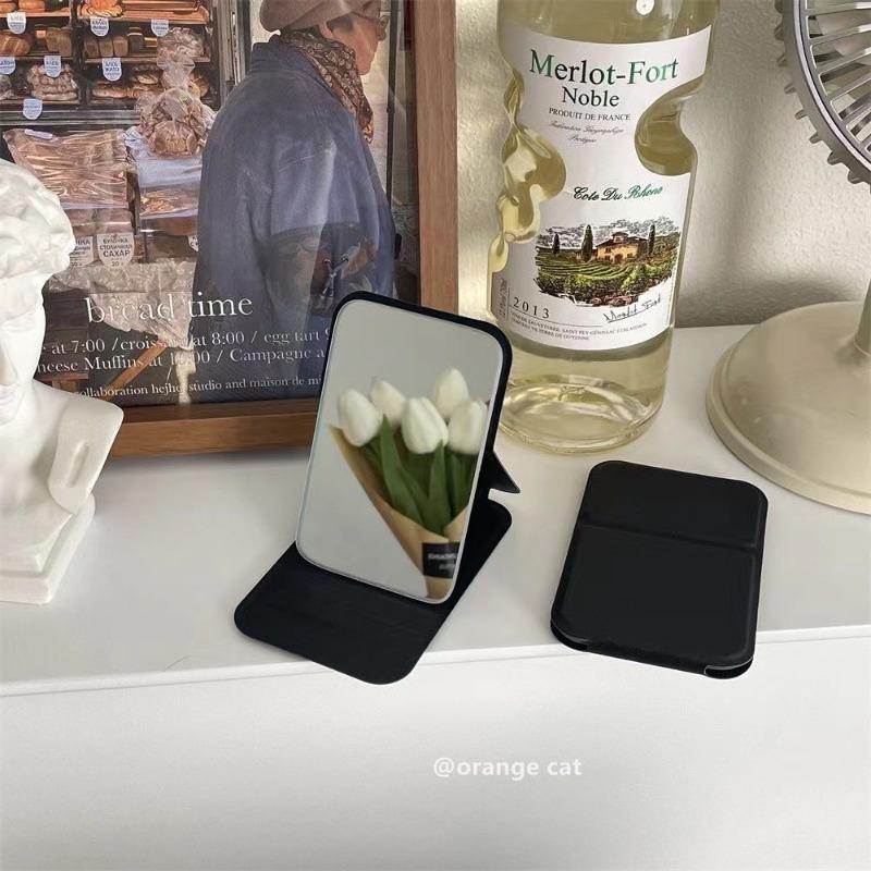 Mini Schminkspiegel Elegant Faltbar Tischplatte Tragbarer Spiegel PU-Leder Handspiegel Perfektes Taschengeschenk für Studentenwohnheime Tägliche Kosmetikanwendung