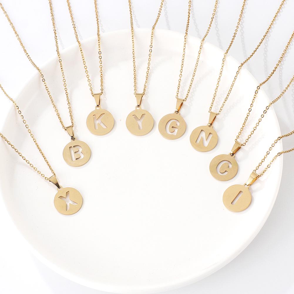 Stainless Steel Gold Plated Cutout Letter Necklace