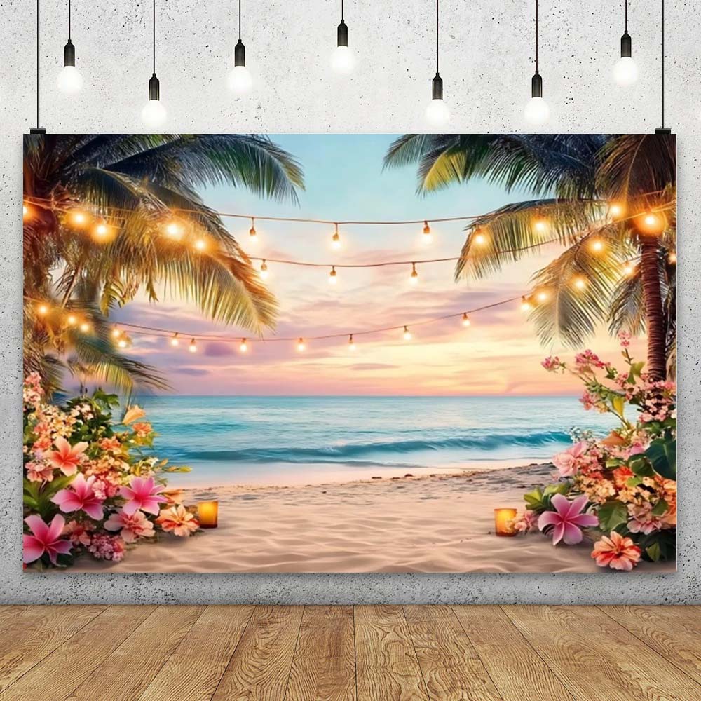 Summer Hawaiian Beach Tapestry Tropical Seaside Flowers Aloha Luau Backdrop Wall Hanging for Ocean Holiday Party Decoration