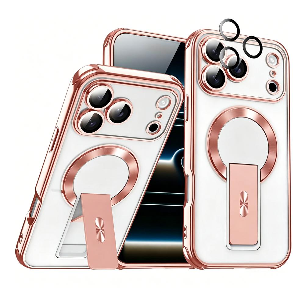 KEYSION Magnetic Transparent Plating Case for MagSafe for iPhone 11 12 13 14 15 16 17 Pro Max Air 16 Plus Upright Kickstand Shockproof Phone Cover