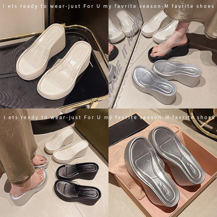 Wedge Heel Transparent Slippers Women's 2025 New Thick-soled Muffin Cool Slippers Women's Summer Wear Fashion Internet Celebrity High Heels