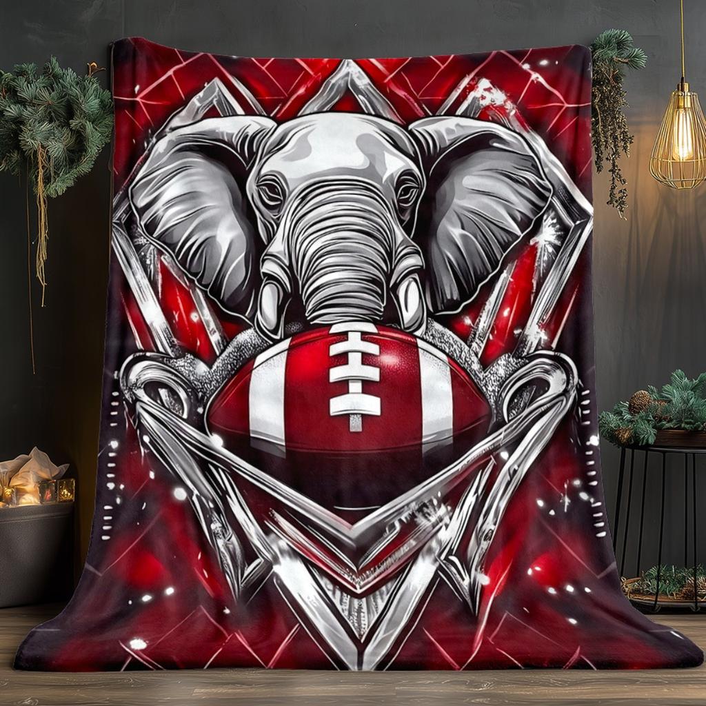 1pc Red Retro Elephant American Football Portable Blanket-Lightweight Home Furnishings Bedding Blanket Suitable for Travel Camping Living Ro