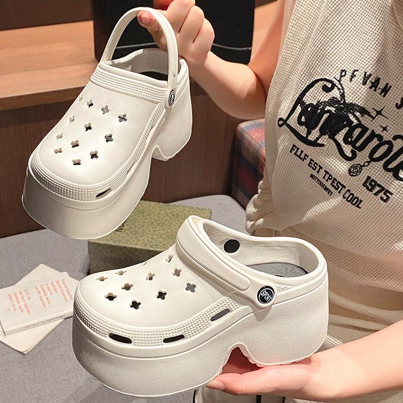 Decorative Buckle Wedge Sandals Women Thick Bottom Platform Beach Sandals Woman Summer Closed Toe Non-slip Soft Sole Slides