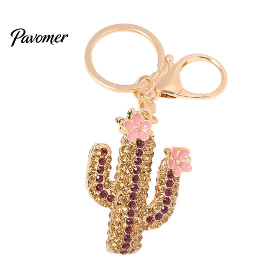 Cactus Keychain Bling Rhinestone Keychain, Pink Flower Keys Accessory Keyring Pendant, Handbags Backpacks Purse Charm Schoolbag Ornament