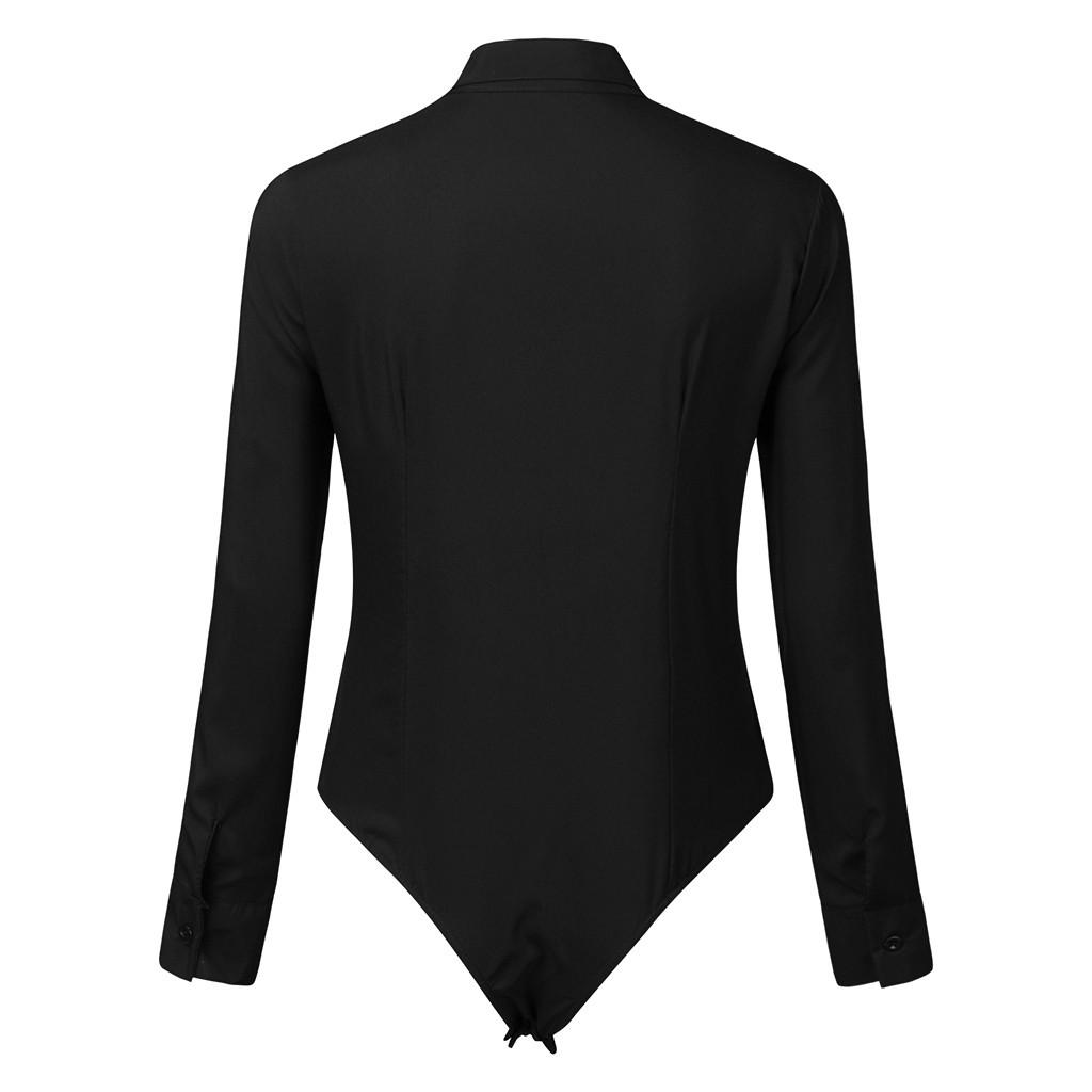 Women's Career Slim Bodysuits Long Sleeve Button Shirts Briefs Jumpsuits