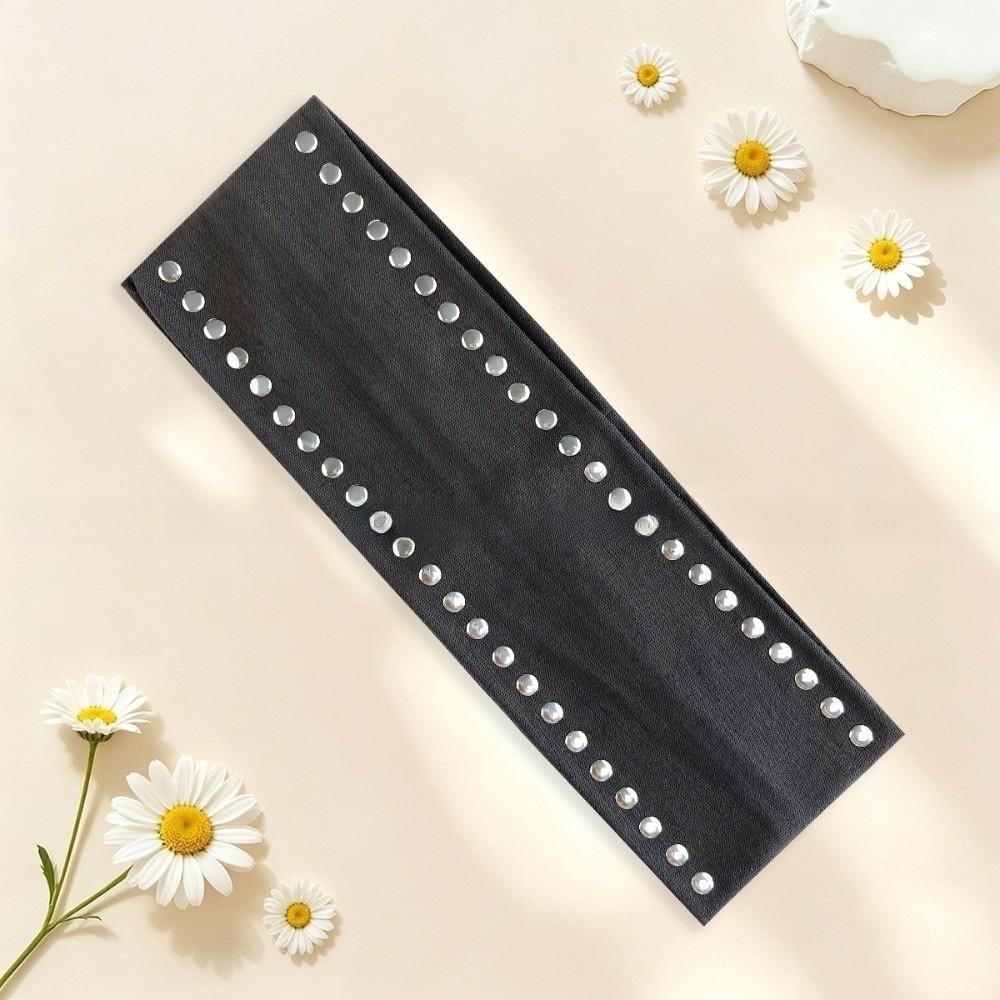 Double Row Sports Headband Wide Metal Stud Hair Wrap Trendy Elastic Hairband Running