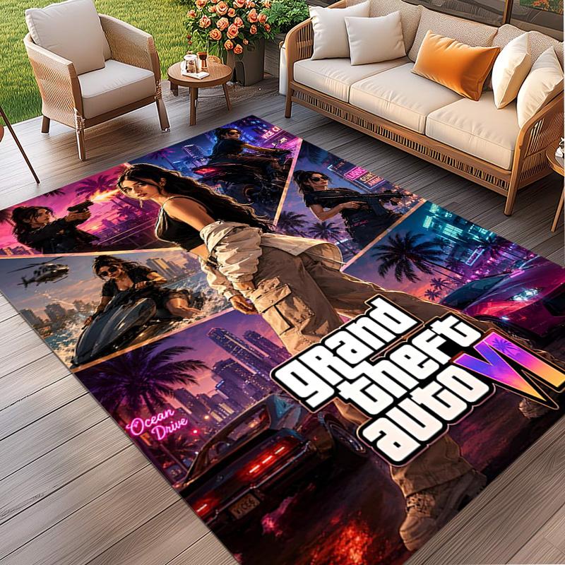 Grand Theft Auto VI Print Rug, Washable Floor Carpet, For Entryway Dorm Laundry Room Office Study, Home Decor Birthday Christmas Gift