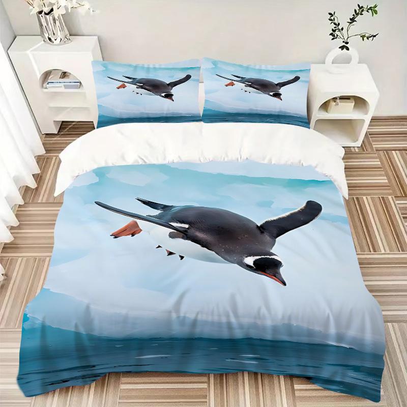 3pcs set Penguin Iceberg 1 Quilt Cover + 2 Pillowcases, All Seasons Bedroom Setting, Perfect for Home and Dorm Decor