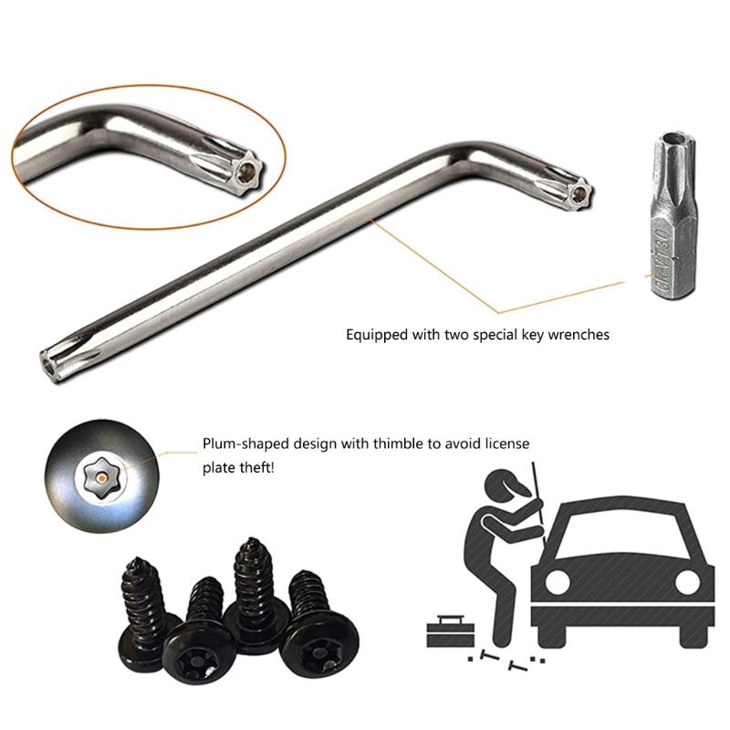 Sada upevňovacích prvků proti krádeži Sada ocelových upevňovacích prvků pro registrační značky Sada šroubů pro registrační značky Jednoduchá instalace pro vozidla