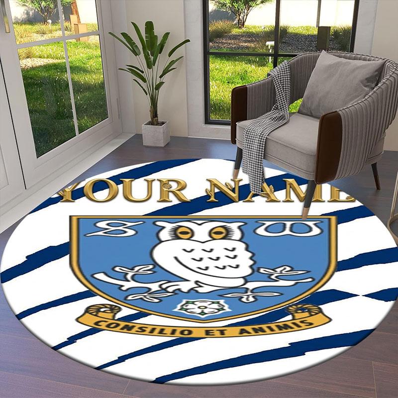 Sheffield Wednesday Football Club Custom Name Round Area Rug,Carpet Rug for Living Room Bedroom Sofa Playroom Decor,Non-slip Floor Mat
