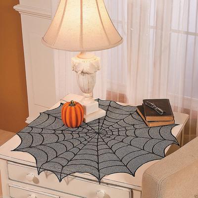 Round Polyester Lace Table Mat Halloween Decoration Lace Spider Web Table Cloth Black Table Runners Event Party Supplies