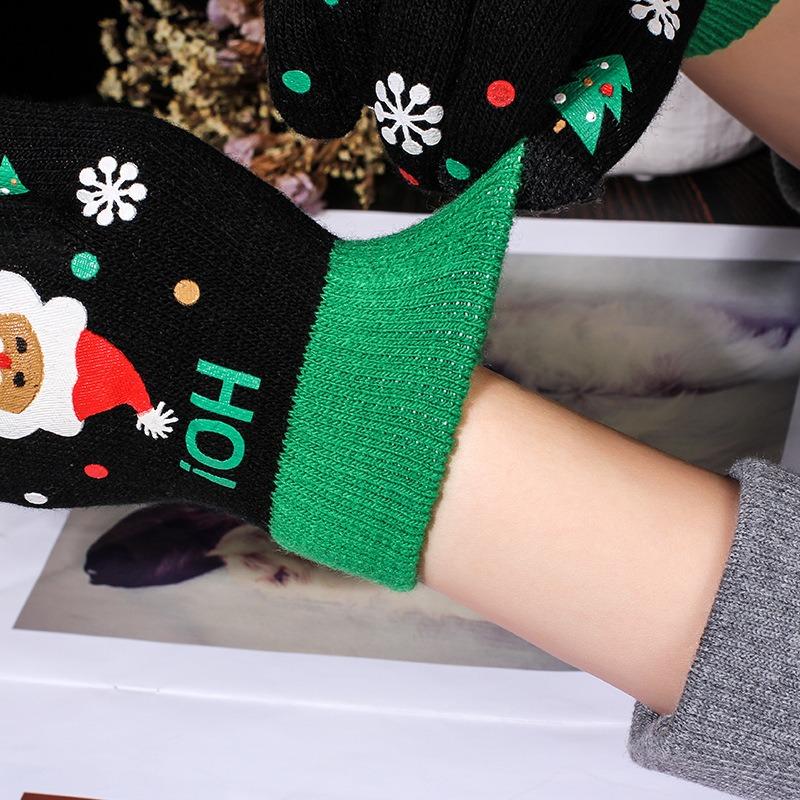 Schoolgirl autumn and winter five-finger knitted wool warm cold thickened cycling Christmas gloves