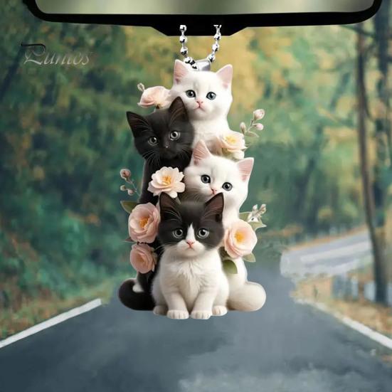 Cat Hanging Ornament Car Rearview Mirror Pendant with Lanyard Easy To Hang Adorable Appearance Cat-Shaped Xmas Tree Pendant