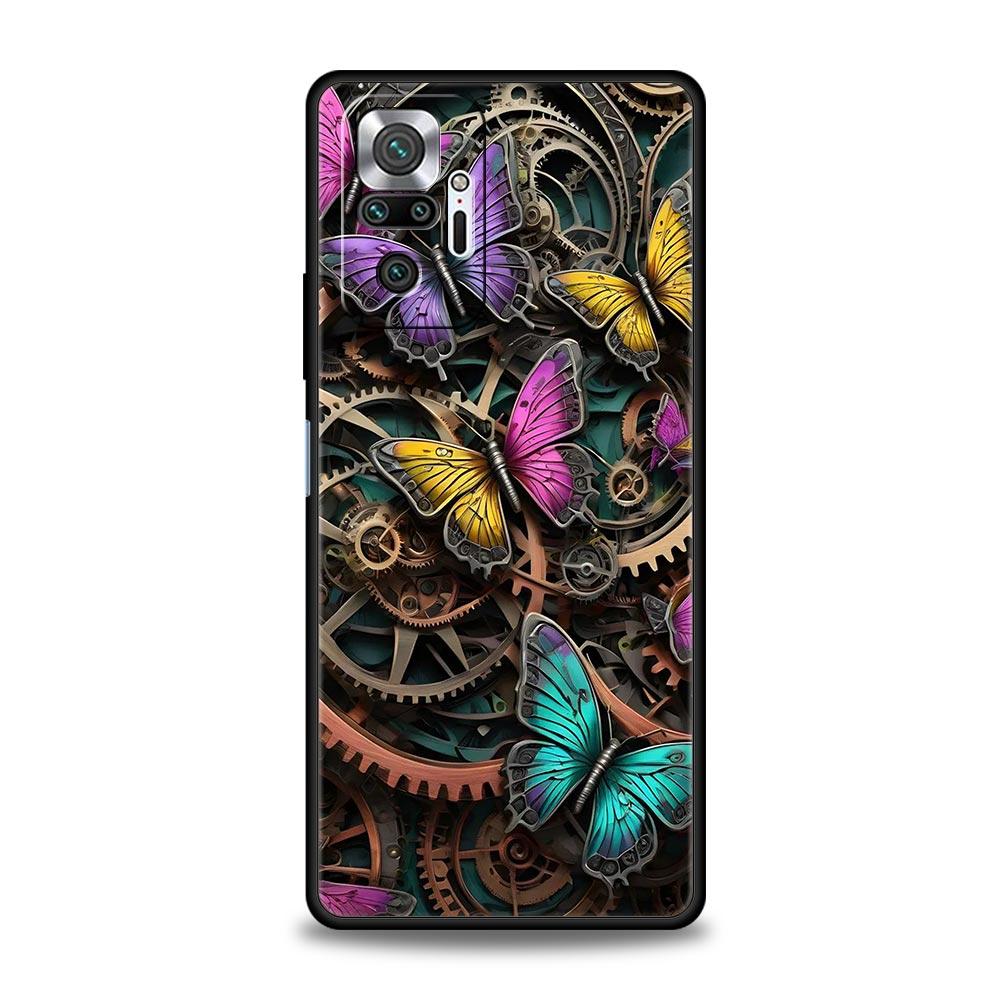 Fashionable Butterfly Flower Pattern Phone Case Cover for Redmi 14C 10C Note 15 14 13 12 10 11 K40 Pro Plus 5G Soft TPU Shell