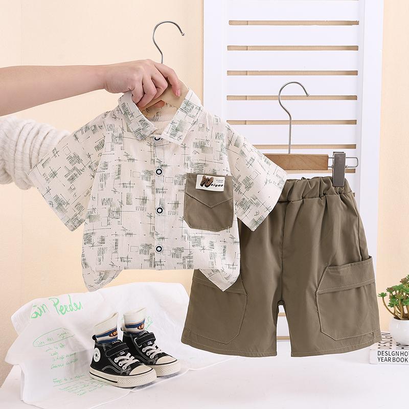 

Комплект для мальчиков 0-5 лет Детский летний повседневный комплект из двух предметов: тонкая рубашка с короткими рукавами и шортами XXL зелёный