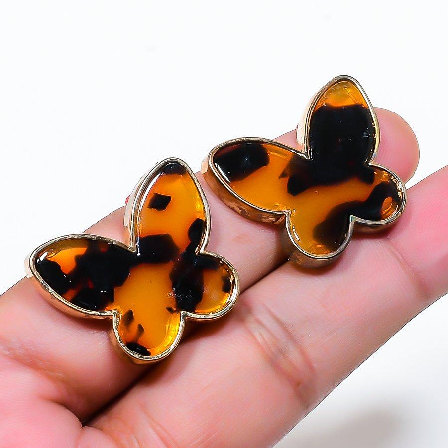 Natural Montana Agate Gemstone Brass Jewelry Earring 0.87 RE-166