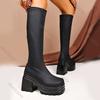 Fashion Autumn and Winter Black Long Boots for Women Platform Large Size Round Head Chunky High Heels Bota Feminina Elastic Knight Boots