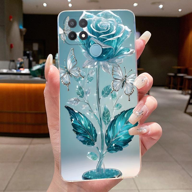 For Oppo A15 CPH2185 Case A15S CPH2179 Clear Fashion Butterfly Flowers Painted Soft TPU Back Cover For Oppo A15 A15S Phone Case