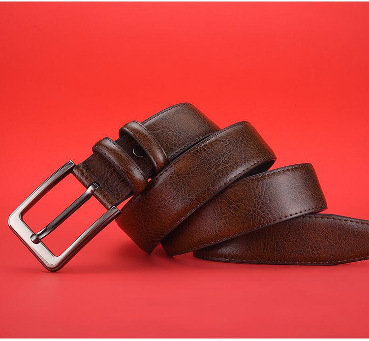 Men's Genuine Leather Belt - High-End Business & Casual Style, Needle Buckle, Suitable for Middle-Aged and Young Men.