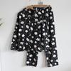 Womens Cotton Pajama Set Long Sleeve Button-Up Top With Pants Cartoon Print Comfortable Home Wear Fall Winter