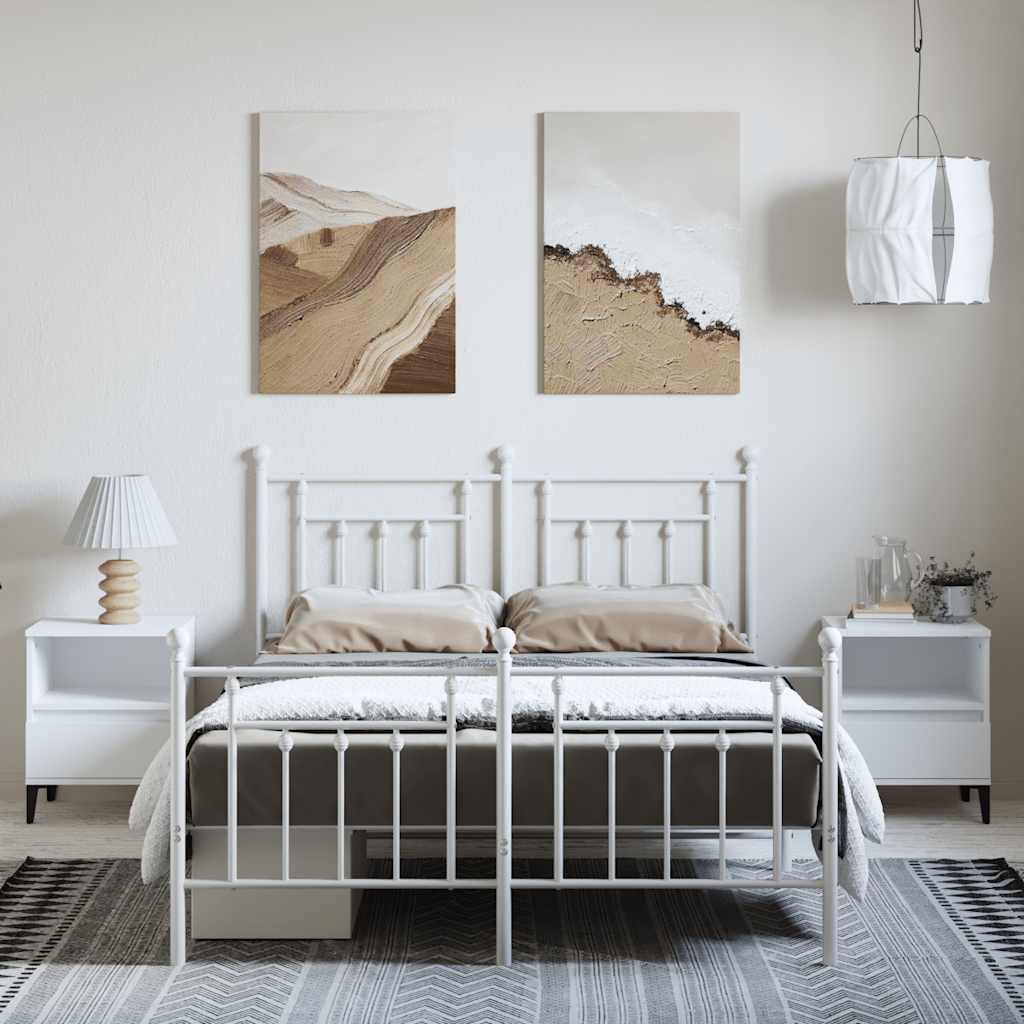 Vidaxl Metal Bed Frame with Headboard and Footboard, White, 150X200 Cm