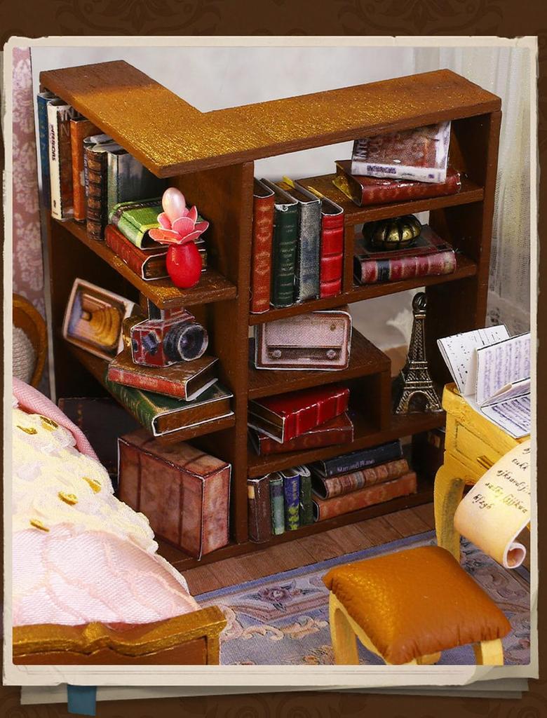 Moin Moin Dollhouse Miniature DIY Kit Set Luxury Retro X Modern LED Light Acrylic Case Music Box Cat Figure [English Instructions] Cottage, Mansion,