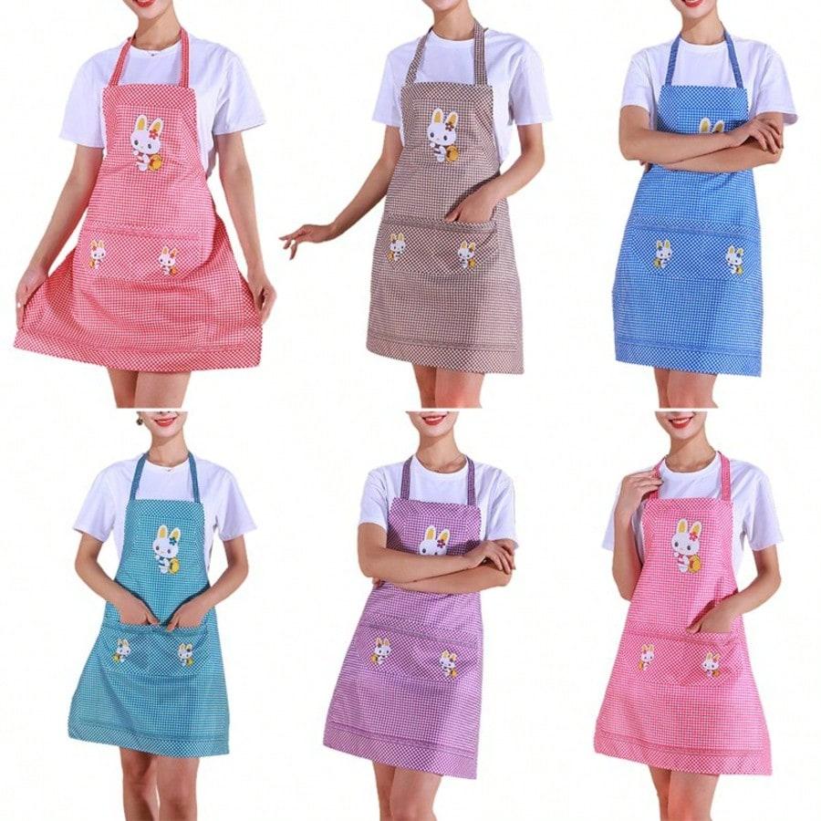Checkered Bunny Apron - Brown Cartoon Pattern Kitchen Apron, Lightweight Breathable Sweat-Absorbent  Suitable for Baking BBQ Cleaning Housework