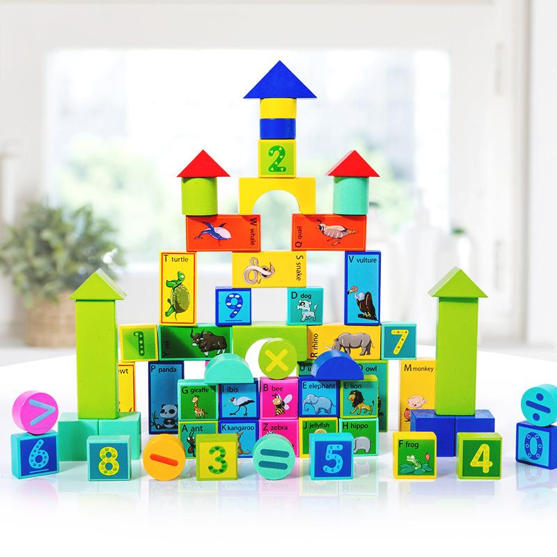 

60 бочек строительных блоков, сопоставление цифровых когнитивных форм, образование в раннем детстве и крупнозернистые цветные деревянные игрушки