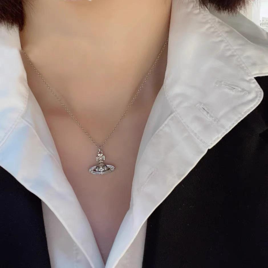 Empress Dowager Cixi Saturn Stud Diamond Necklace: Elegant, Versatile, 3D Planet Design Sweater Chain