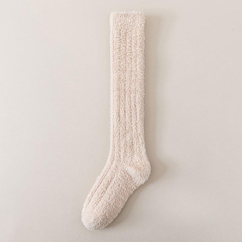 Non-shedding Solid Color Coral Fleece Long Leg Socks for Women, Thick and Warm Padded Women's Socks, Suitable for Autumn and Winter, Sleep Socks.