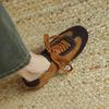 Fashion Retro Cow Suede Leather Casual Loafers for Women Flats Shoes Lace-Up Low Heels Spring Shoes 2025 Soft Office Dress Size 35-42
