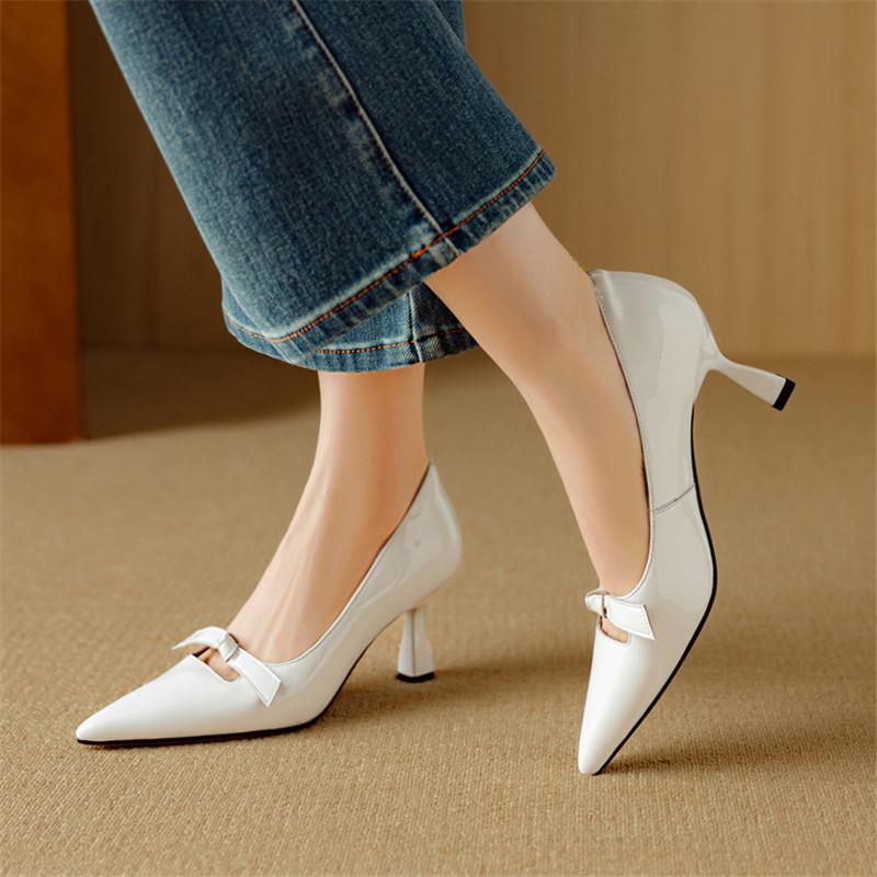Fashion New Spring/summer Patent Leather High Heels Shoes Women Shallow Shoes for Women Fashion Bow Pointed Toe Women Pumps Ladies Shoes