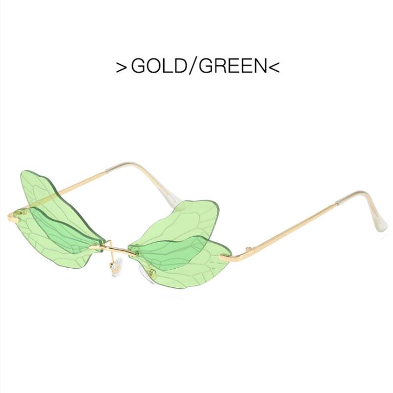 Vintage Dragonfly Wings Sunglasses Fashion Rimless Women Clear Lens Eyewear Men Pink Sun Glasses Uv400 Eyewear Female