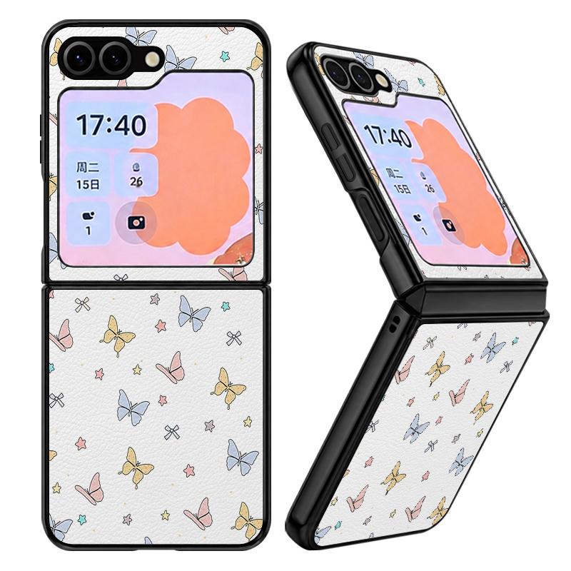 Luxury Butterfly Print Case For Samsung Z Flip 8 7 6 5 Luxury Leather Skin Hard Folding Phone Cover For Galaxy Z Flip8 Flip7 Flip6