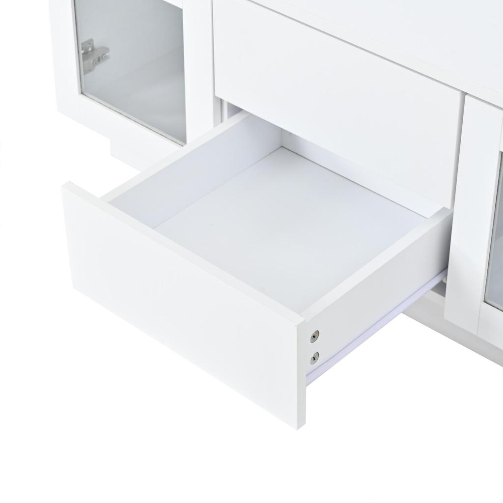 Hochglanz-Couchtisch, mit per mobiler App steuerbaren LED-Leuchten, Wohnzimmertisch mit Schrank, Sofatisch , Beistelltisch,100×50×40cm