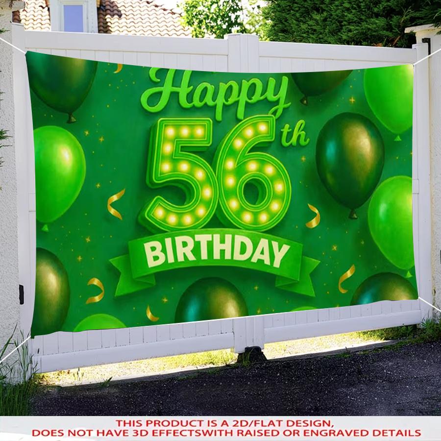 1pc 2D 56th Birthday Theme Decorative Banner Green Gold Balloons Party Backdrop For Living Room Bedroom Garden Scene Decor Clear Print