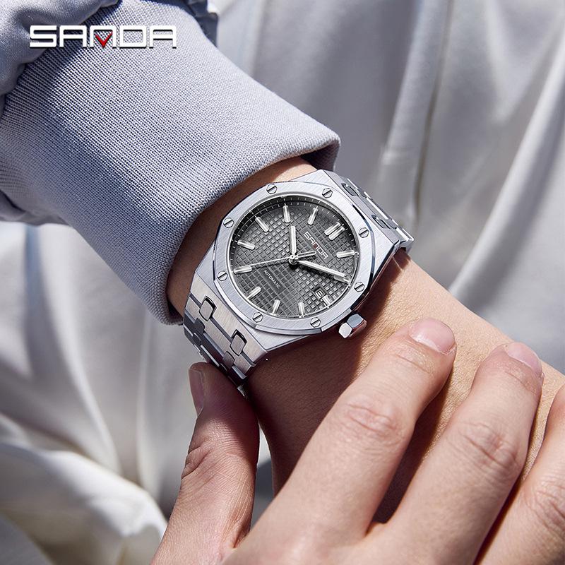 SANDA Men's Waterproof Mechanical Watch with Solid Steel Band and Calendar