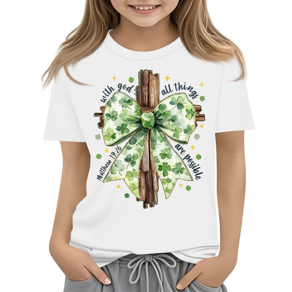 Children's Round Neck Casual Saint Patrick Printed Short Sleeve T-Shirt