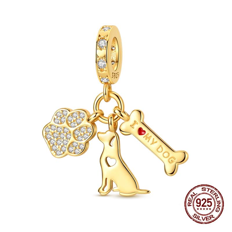 Original Charms Fixed Clamp Beads Copper Golden Bow Leopard Cat Dog Beads Fit Pendant Bracelet Women Jewelry Gifts