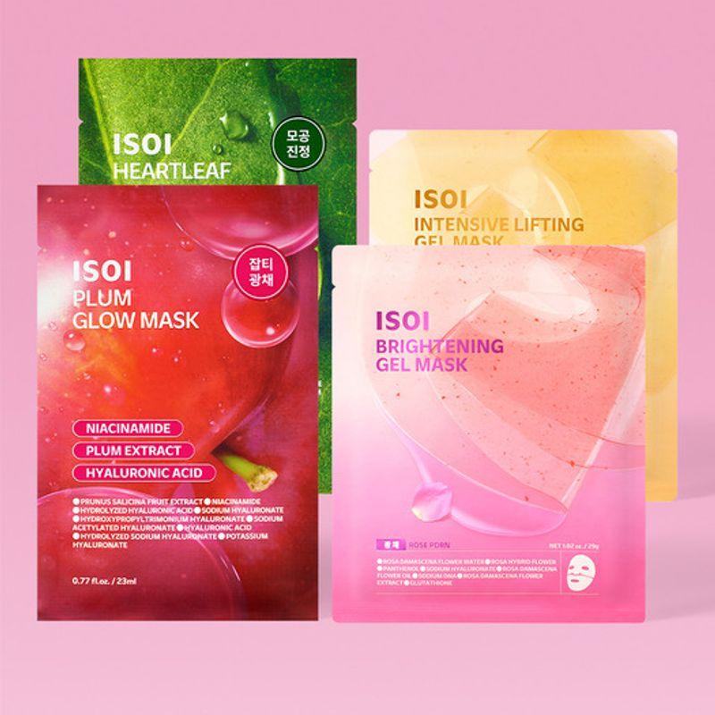ISOI NEW Mask Pack Variety 4-Piece Set (Plum + Mugwort + Brightening Gel + Lifting Gel) P0600