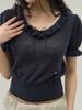 SORRY, TOO MUCH LOVE Ruffle Trim Ballet Mood Knit Top_Navy