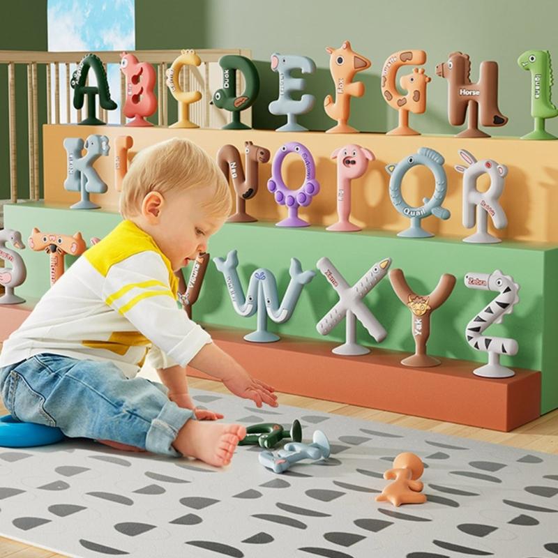 Safe & Non Toxic Silicone Teether Chewable Teething Toy with 26 Letters Cognitive Development for Infants for Boys Girls